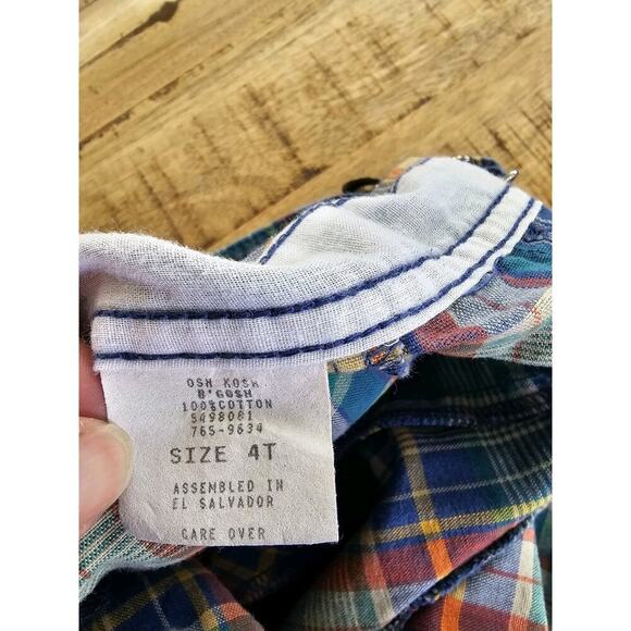 Oshkosh B'Gosh Vintage Plaid Overall Shorts Youth Size 4T 100% Cotton - Picture 5 of 8